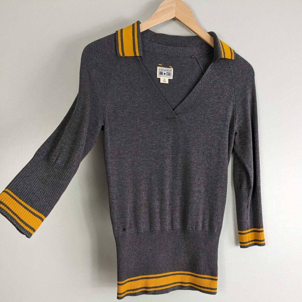 Vintage Y2K Converse Sweater Striped Blokecore Collegiate Ivy Gray Yellow XS